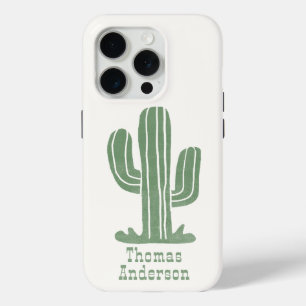 Cactus, Jouw naam, Western lettertype in groen iPhone 15 Pro Case