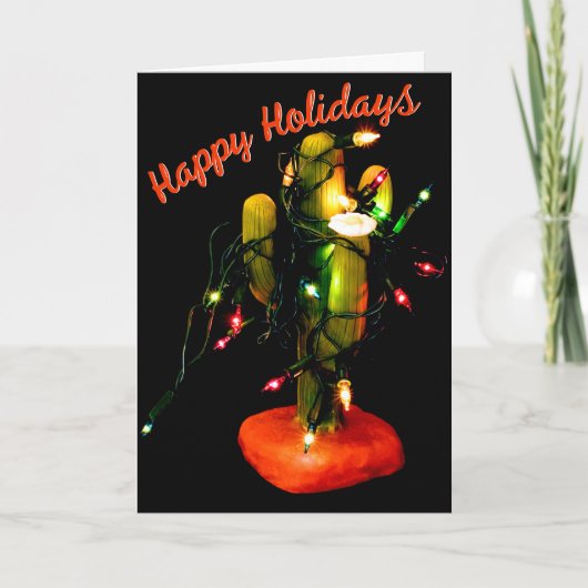 Cactus Kaars Gewikkeld in Kerstverlichting Kaart (Voorkant)