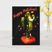 Cactus Kaars Gewikkeld in Kerstverlichting Kaart (Gele Bloem)