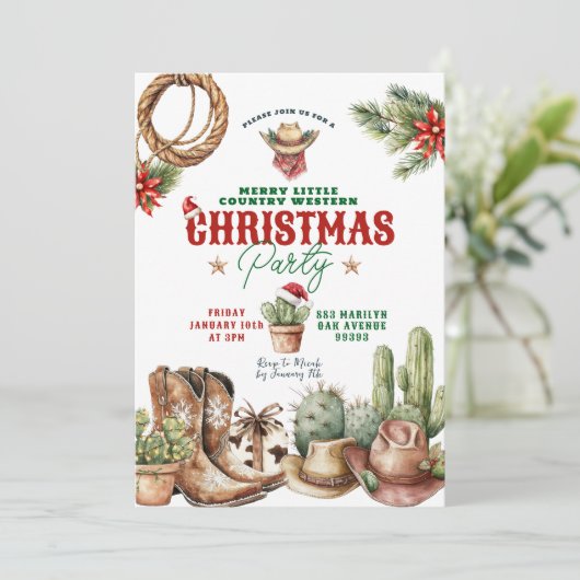 Cactus Kerst Plaid Westerse Kerstfeest Kaart (Staand voorkant)