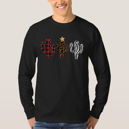 Cactus Kerstboom Luipaard Print Ontwerpen T-shirt (Voorkant)