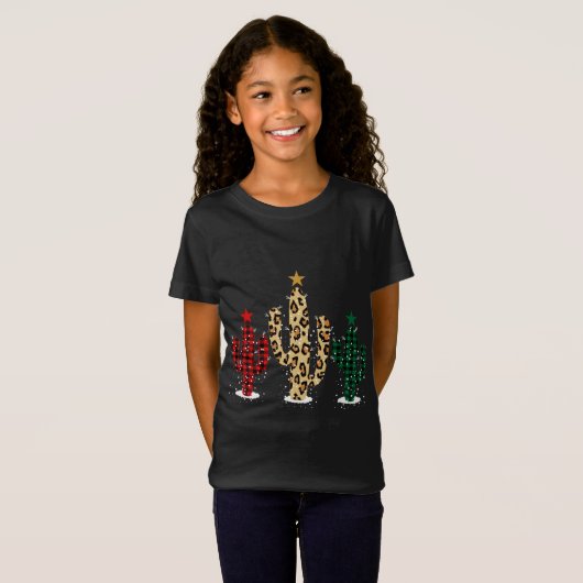 Cactus Kerstboom met Buffel Plaid Leopard D T-shirt (Voorkant volledig)