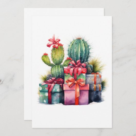 Cactus Kerstboom Waterverf Feestdagenkaart (Voorkant / Achterkant)