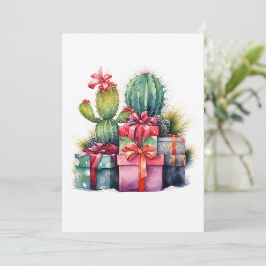 Cactus Kerstboom Waterverf Feestdagenkaart (Staand voorkant)