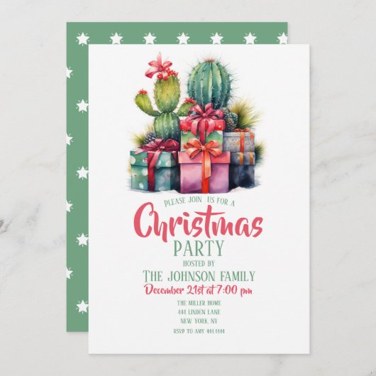 Cactus Kerstboom Waterverf Kaart (Voorkant / Achterkant)