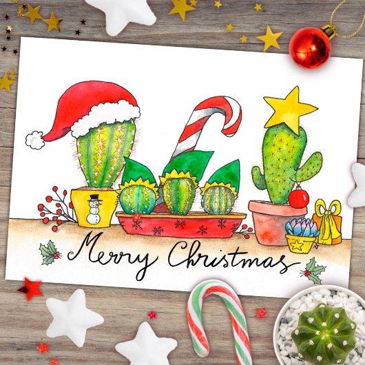Cactus kerstbriefkaart van Nicole Janes Briefkaart