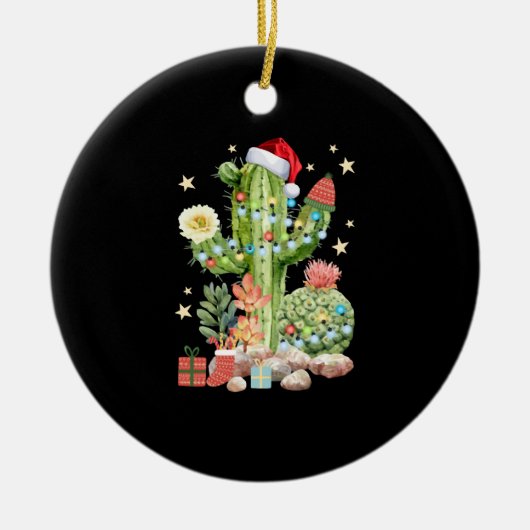 Cactus kerstdecoratie T Shirt Keramisch Ornament (Voorkant)