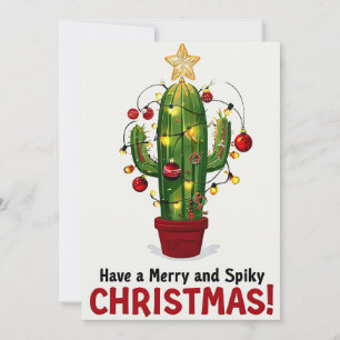 Cactus kerstkaart met ornamenten en lichtjes