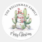 Cactus Kerstmis Ronde Sticker (Voorkant)