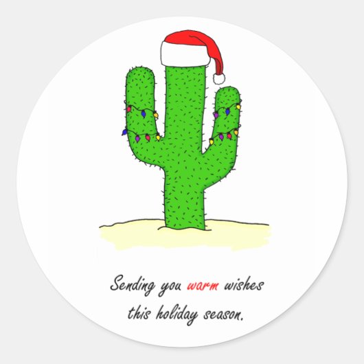 Cactus Kerstmis Ronde Sticker (Voorkant)