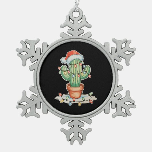 Cactus Kerstverlichting Xmas Grappig Vakantie Fami Tin Sneeuwvlok Ornament (Voorkant)