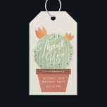Cactus Kids Birthday Party Dank je wel Cadeaulabel<br><div class="desc">Een flitsisch verjaardagsfeest bedankt je voor het labelontwerp van Stacey Meacham met originele hand getekende waterverf die snel cactus schildert met felle bloemknoppen in een terracotta pot.</div>