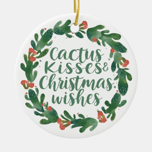 Cactus Kisses & Christmas Wishes – A Double-Sided Keramisch Ornament (Voorkant)