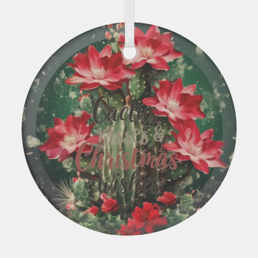 Cactus Kisses & Christmas Wishes A Glass Ornament (Voorkant)