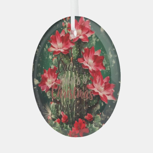 Cactus Kisses & Christmas Wishes A Glass Ornament (Voorkant links)