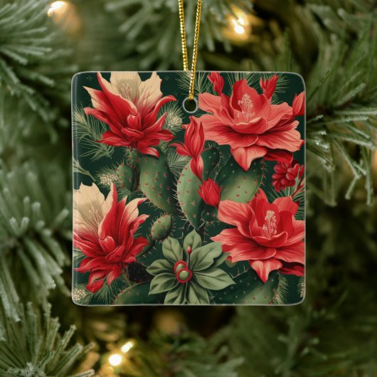 Cactus Kisses & Christmas Wishes A Square Ornament (Boom)