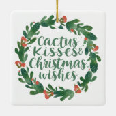 Cactus Kisses & Christmas Wishes A Square Ornament (Achterkant)