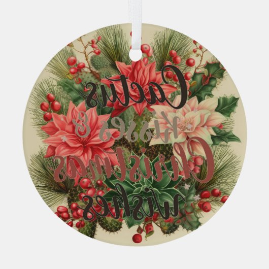 🌵 Cactus Kisses & Christmas Wishes – Glass Circle Glas Ornament (Achterkant)