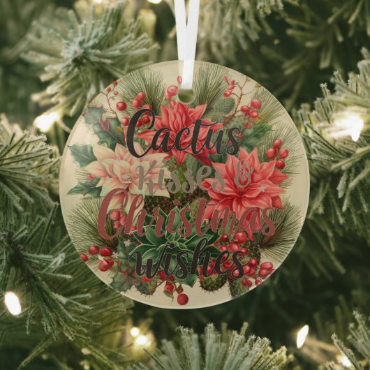 🌵 Cactus Kisses & Christmas Wishes – Glass Circle Glas Ornament (Insitu)