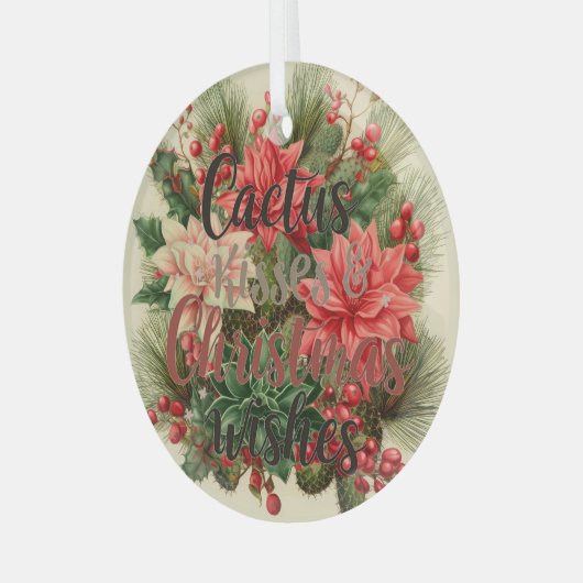 🌵 Cactus Kisses & Christmas Wishes – Glass Circle Glas Ornament (Voorkant links)