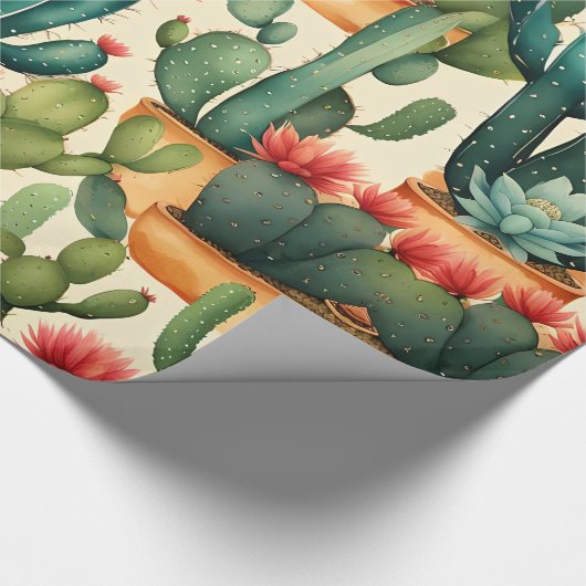 Cactus Kleurrijke Waterverf kunst Cadeaupapier (Hoek)