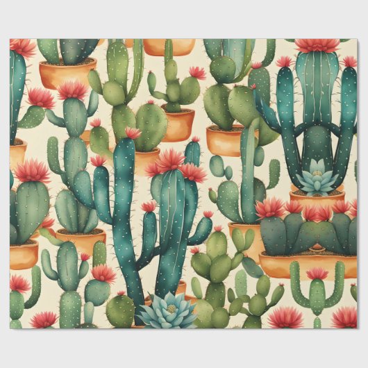 Cactus Kleurrijke Waterverf kunst Cadeaupapier (Vlak)