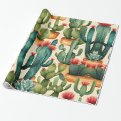 Cactus Kleurrijke Waterverf kunst Cadeaupapier (Uitgerold)