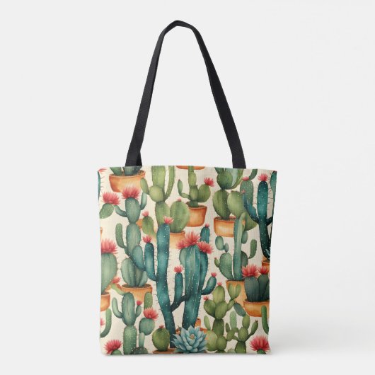 Cactus Kleurrijke Waterverf kunst Tote Bag (Achterkant)