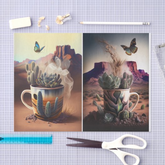Cactus, koffie en vlinders, Zuidwestelijke vibes, Tissuepapier (Craft)