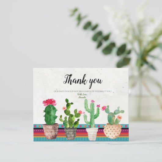 Cactus Koppel Bruiloft Dank je kaart (Staand voorkant)