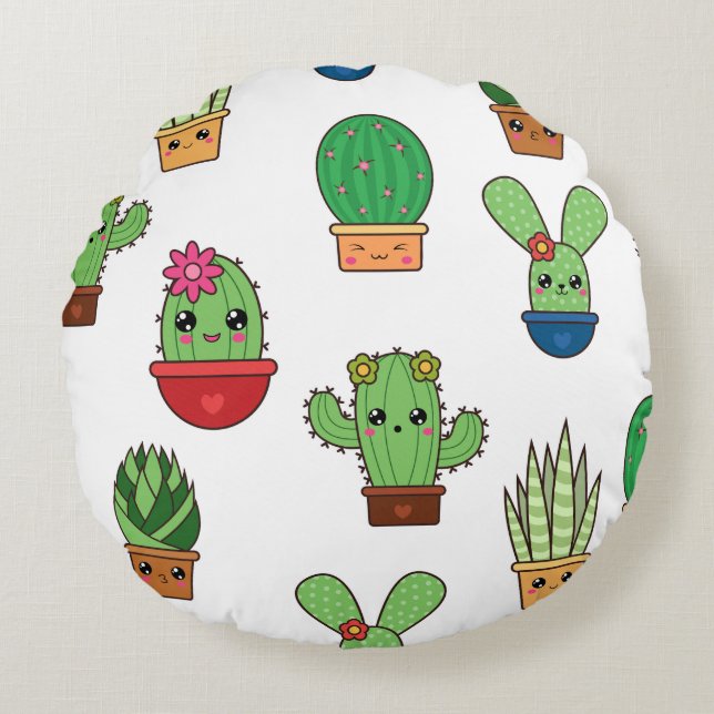 Cactus Krazy Rond Kussen (Voorkant)