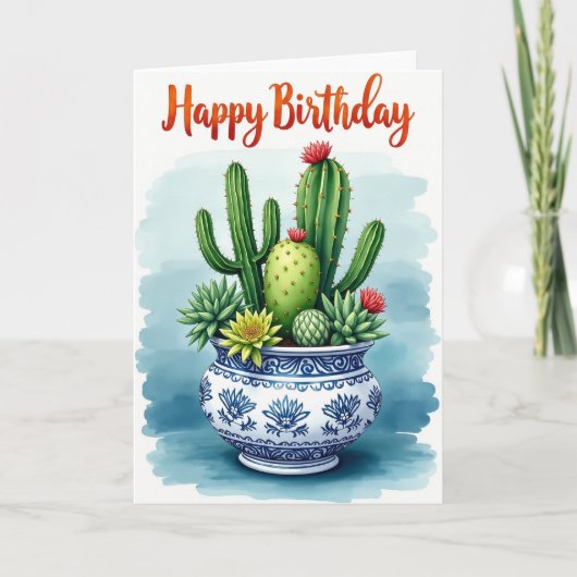 Cactus Kunst Verjaardagskaart Kaart (Voorkant)