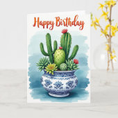 Cactus Kunst Verjaardagskaart Kaart (Gele Bloem)