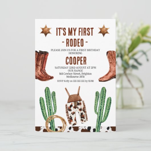 Cactus laarzen Mijn eerste Rodeo 1e verjaardag Kaart (Staand voorkant)