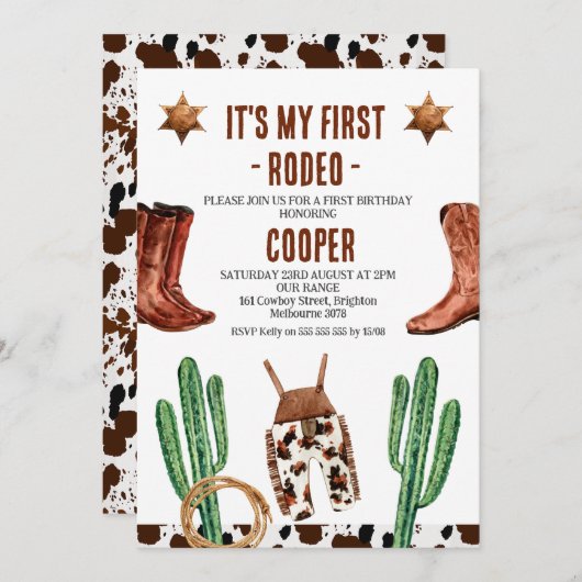 Cactus laarzen Mijn eerste Rodeo 1e verjaardag Kaart (Voorkant / Achterkant)