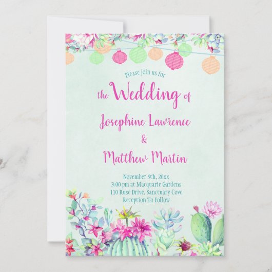 Cactus lantaarn Fiesta bruiloft uitnodigingen (Voorkant)