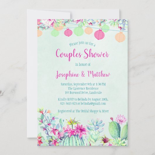 Cactus lantaarn Fiesta koppels douche uitnodiginge Kaart (Voorkant)