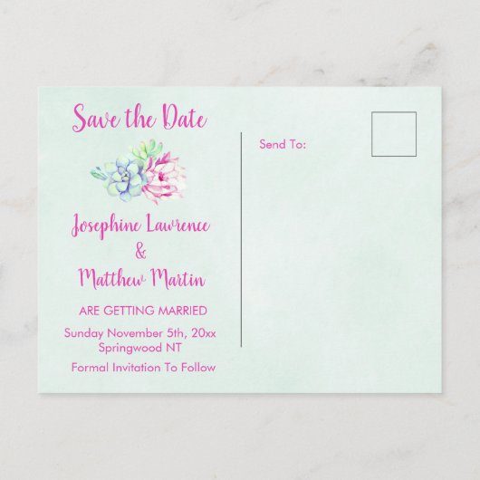 Cactus lantaarn Fiesta Succulenten Bewaar de Datum Aankondigingskaart (Achterkant)