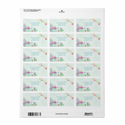 Cactus lantaarn Fiesta Succulenten Bruiloft Etiket (Full Sheet)