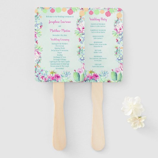 Cactus lantaarn Fiesta Succulenten Huwelijksceremo Handwaaier (Voorkant en achterkant)