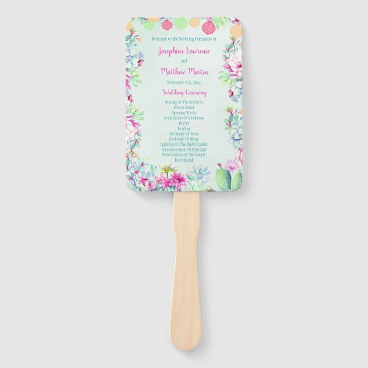 Cactus lantaarn Fiesta Succulenten Huwelijksceremo Handwaaier (Voorkant)