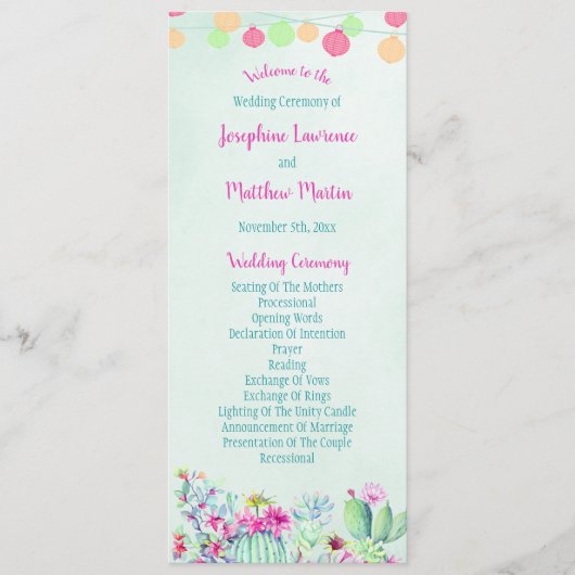 Cactus lantaarn Fiesta Succulenten Huwelijksprogra Programmakaart (Voorkant)