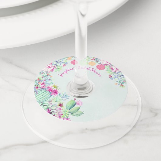 Cactus lantaarn Succulenten Vrijgezellenfeest Wijnglaslabel (Dichtbij)