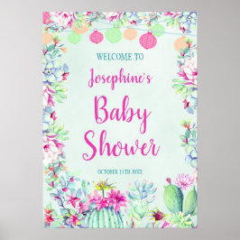 Cactus Lantern Fiesta Succulents Baby shower Poster