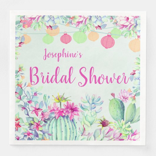 Cactus Lantern Fiesta Succulents Vrijgezellenfeest Servet (Voorkant)