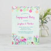 Cactus Lantern Fiesta Verlovingsfeest Uitnodiginge Kaart (Staand voorkant)