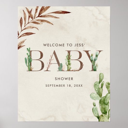 Cactus Leather Baby shower Welkom Poster (Voorkant)