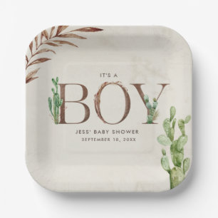 Cactus Leather Boy Baby shower Papieren Bordje