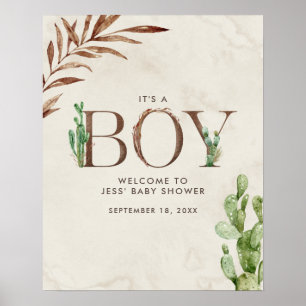 Cactus Leather Boy Baby shower Welkom Poster