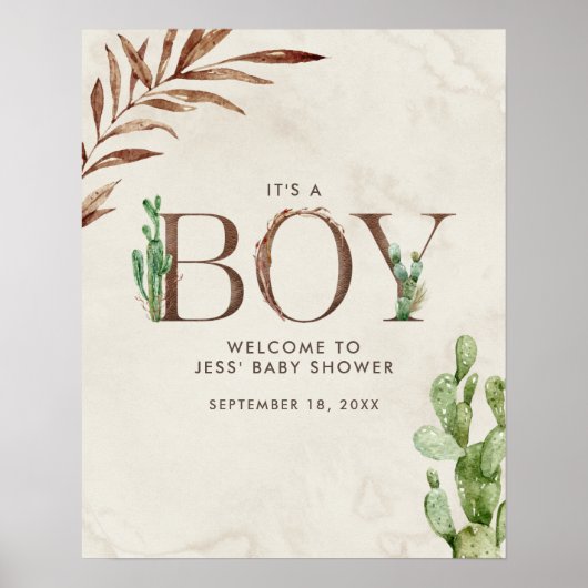 Cactus Leather Boy Baby shower Welkom Poster (Voorkant)